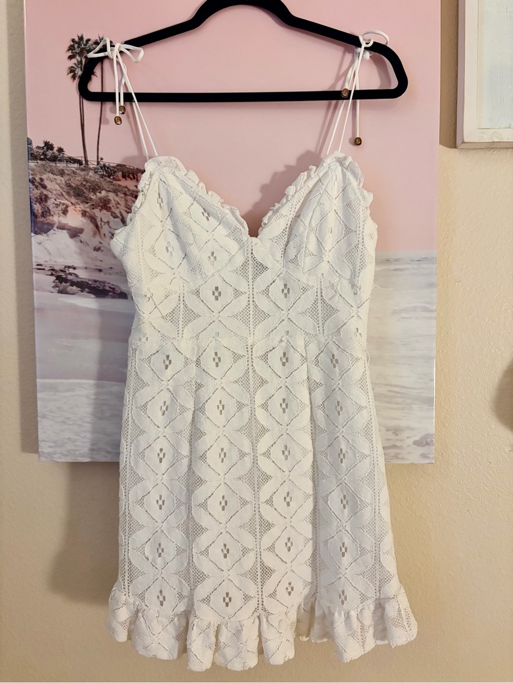 Lulus, White Lace Sundress with Ruffle Hem